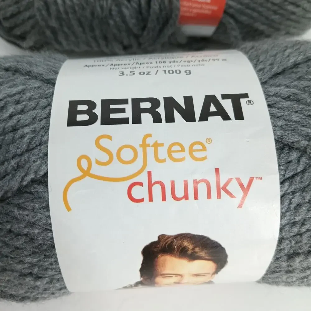 Bernat Softee Chunky Yarn Lot True Gray 2 Pack #6 Super Bulky 3.5 oz 100g 28044